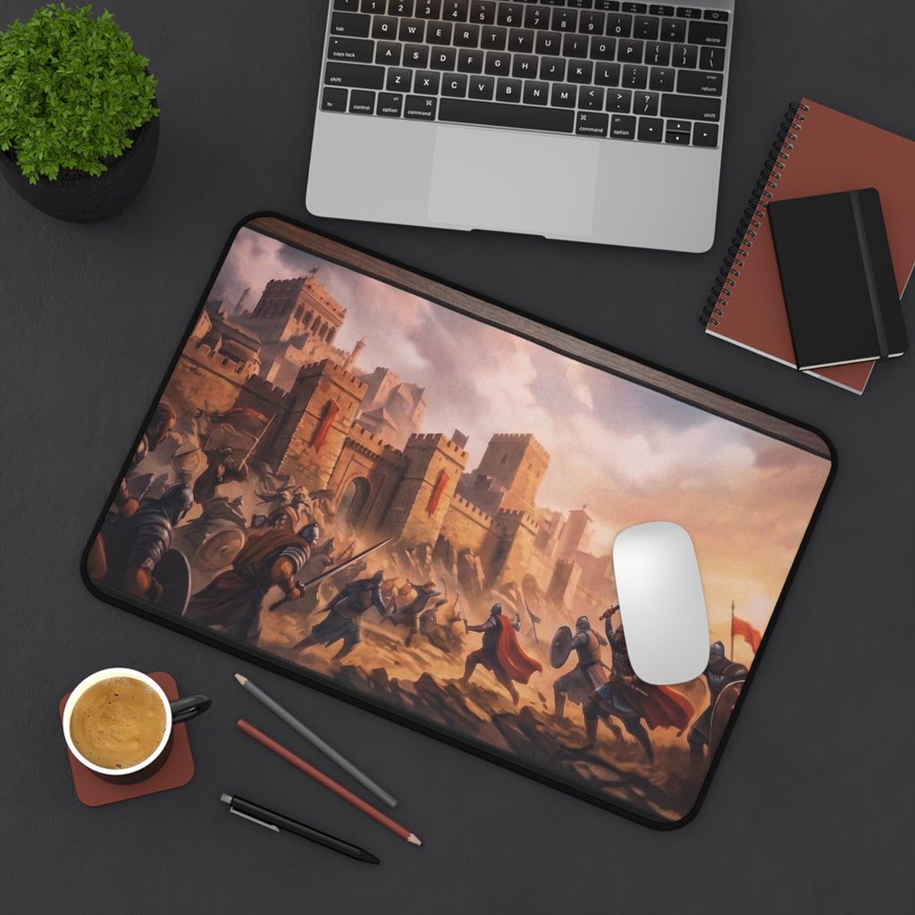 Medieval Castle Battle Desk Mat — Epic Fantasy Gaming Mouse Pad