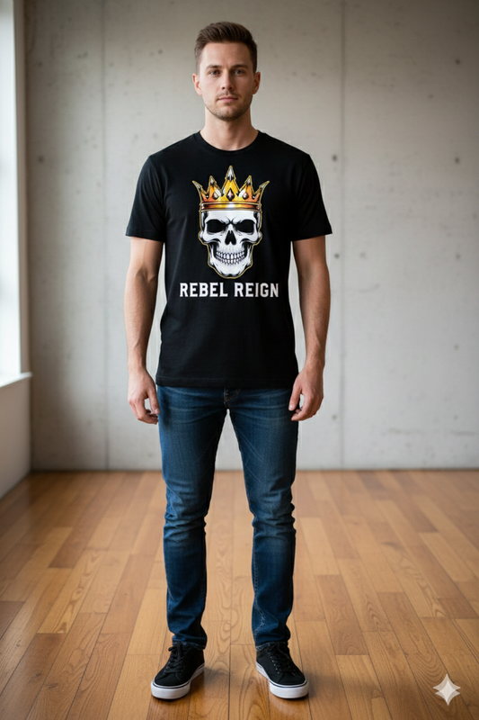 Rebel Reign Skull Tee — Crowned Skull Graphic T-Shirt