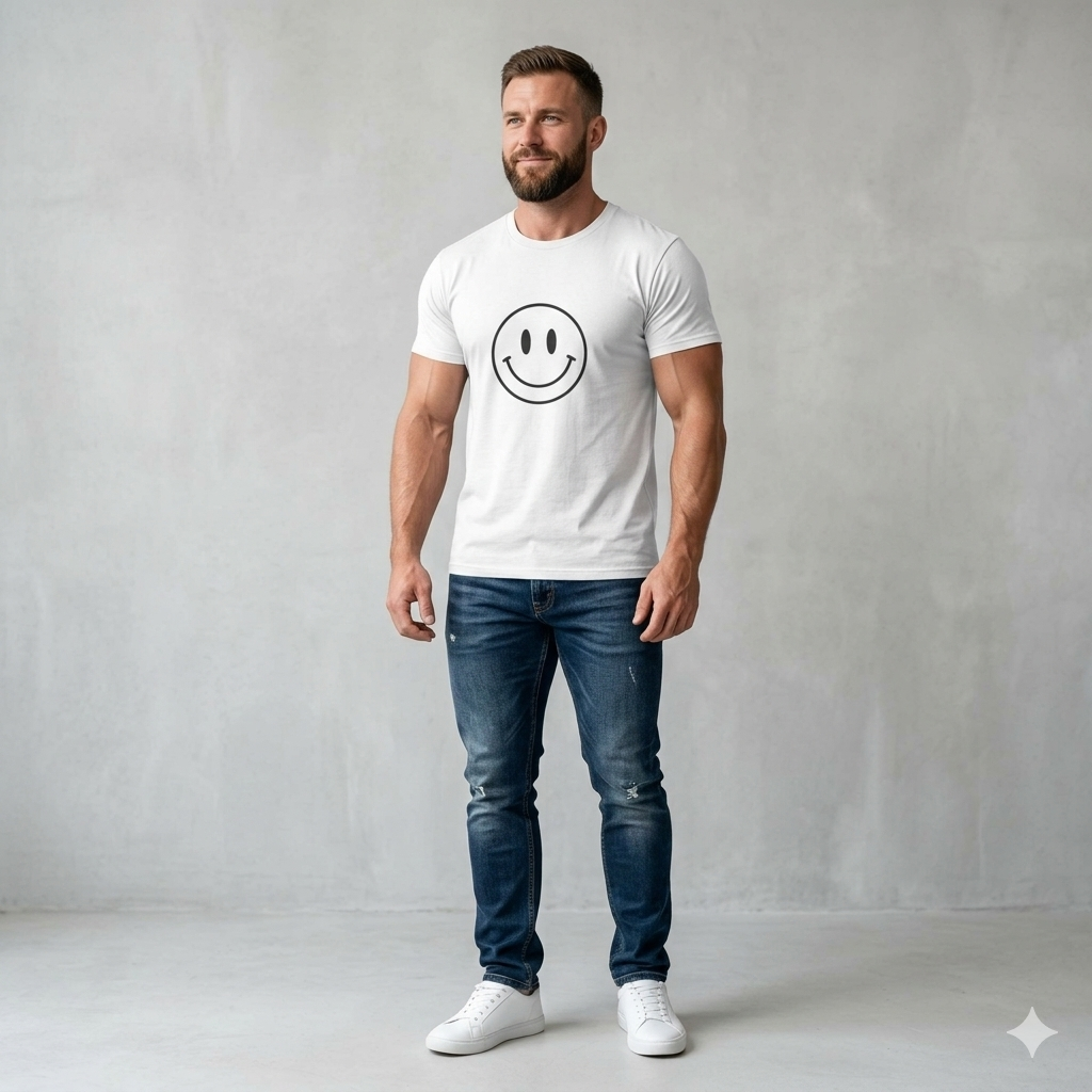 Smiley Face Graphic Tee — Minimal Retro Happy Face T-Shirt