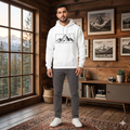 White Unisex Mountain Landscape Hoodie - Casual Graphic Cotton Sweatshirt