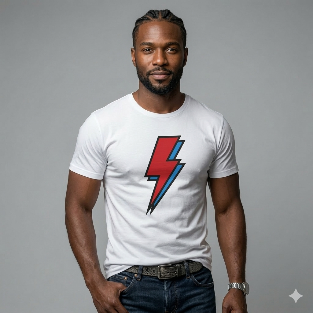 Lightning Bolt Graphic Tee — Red & Blue Minimalist T-Shirt