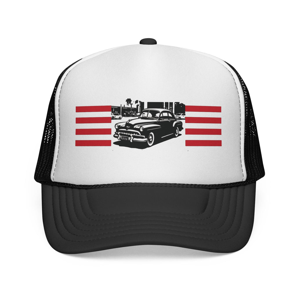 Vintage Classic Car Trucker Cap – Retro American Flag Stripes