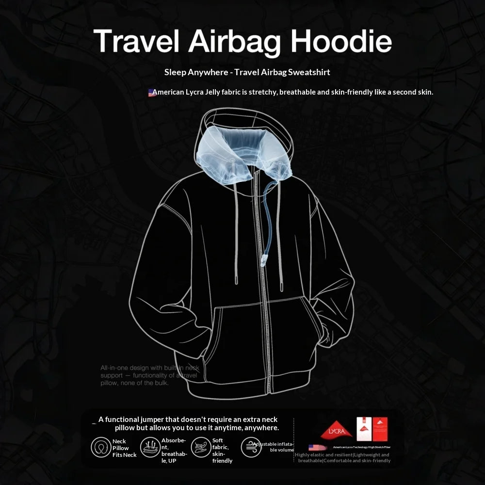 Airbag Hoodie Travel Neck Airbag Safety Sweatshirt Shockproof Protective Hoodie Outdoor  Wear Unisex Zip-Up Fleece Jacket  Man