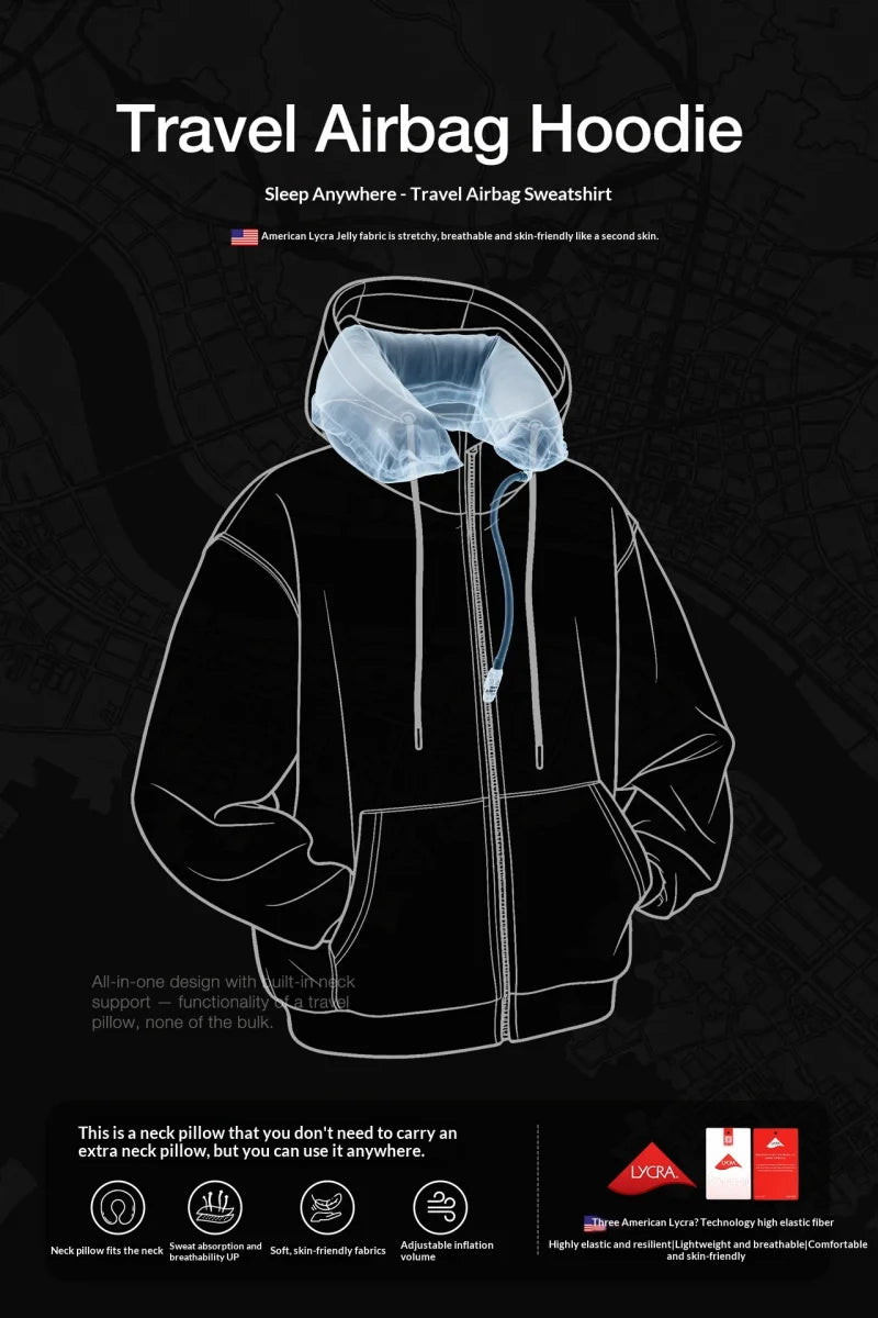 Airbag Hoodie Travel Neck Airbag Safety Sweatshirt Shockproof Protective Hoodie Outdoor  Wear Unisex Zip-Up Fleece Jacket  Man