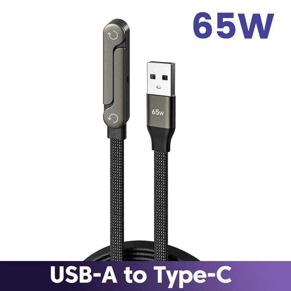 65W USB Fast Charging Cable With Foldable Phone Holder 2-in-1 Type-C Quick Charge Data Wire USB C Charging Line For Mobile Phone